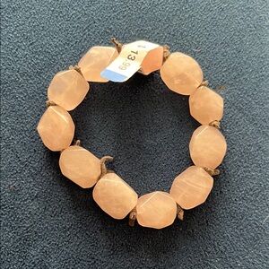 Faceted Rose Quartz Chunky Bead Stretch Bracelet - Pink Stone Boho